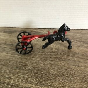 Vtg Black Horse and Red Wagon Cast Metal Decor